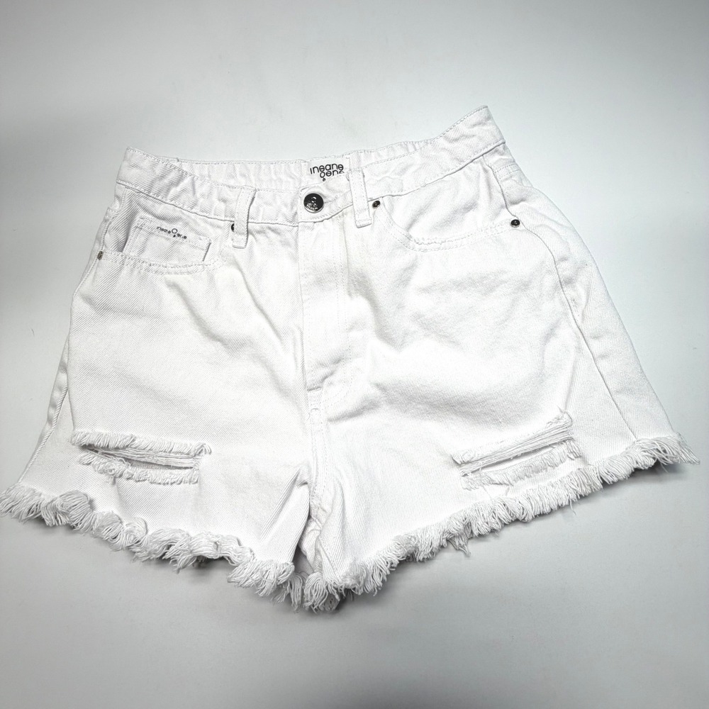 Insane Gene‎ White Distressed Denim Shorts Women's M Frayed Hem